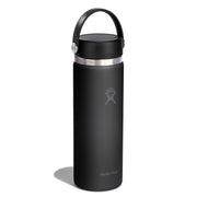 A matte black Hydro Flask insulated water bottle with a matching black lid and carry loop, featuring a silver stainless steel band and logo on a white background.
