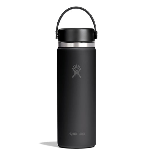 A matte black Hydro Flask water bottle with a matching black lid and carrying loop, shown on a clean white background.