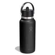 Black Hydro Flask water bottle with a silver lid on a white background