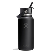 Black Hydro Flask water bottle with straw lid on a white background