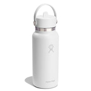 White Hydro Flask water bottle with a silver lid on a white background