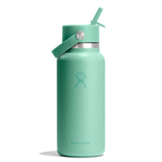 Mint green Hydro Flask water bottle with straw lid on a white background