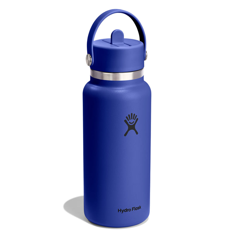 Blue Hydro Flask water bottle on a white background