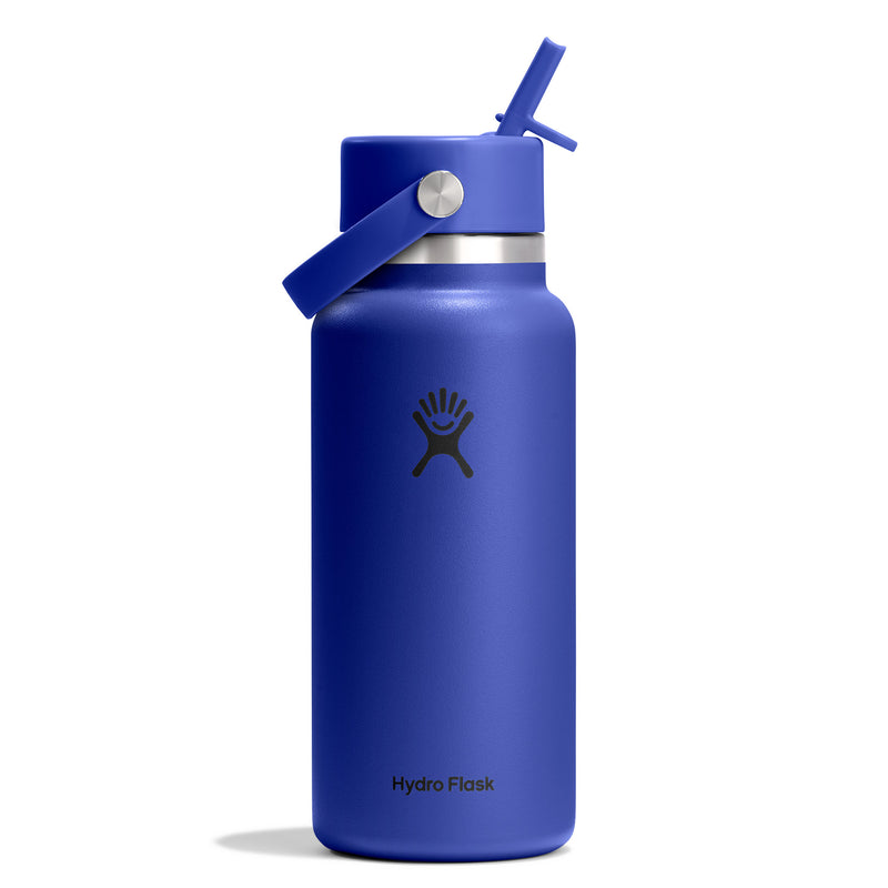 Blue Hydro Flask water bottle with blue lid on a white background