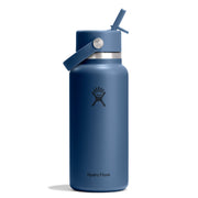 Blue Hydro Flask water bottle with straw lid on a white background
