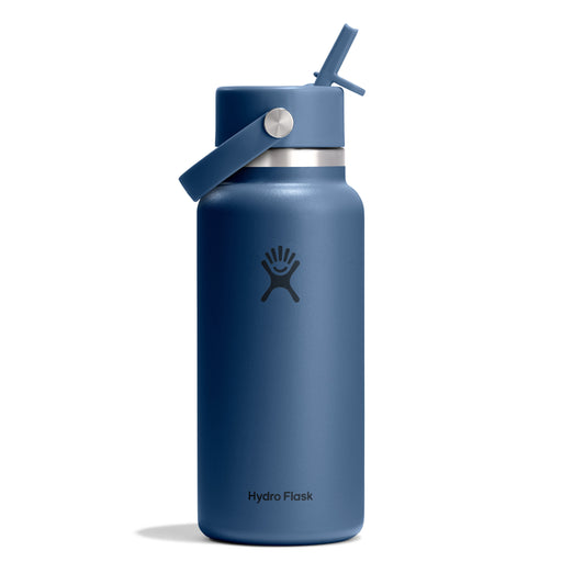 Blue Hydro Flask water bottle with straw lid on a white background