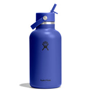 Blue Hydro Flask water bottle with straw lid on a white background