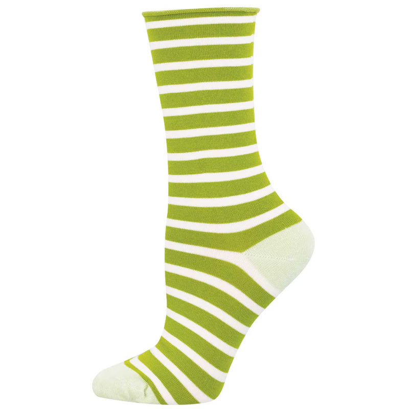 Women's Sailor Stripe Roll Top Bamboo Socks | Green