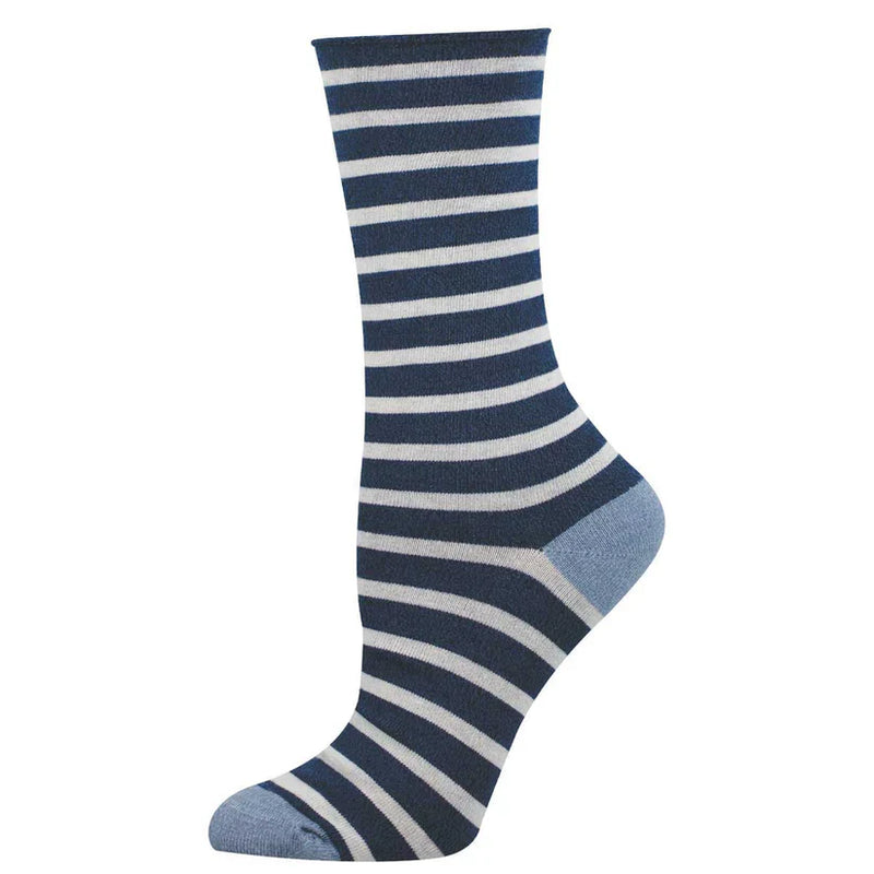 Women's Sailor Stripe Roll Top Bamboo Socks | Navy Heather