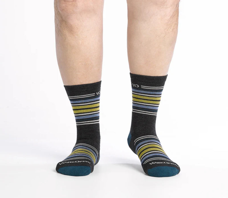 Multi Stripe Cushioned Micro Crew Socks, for wide feet and legs