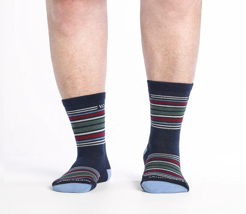 Multi Stripe Cushioned Micro Crew Socks, for wide feet and legs