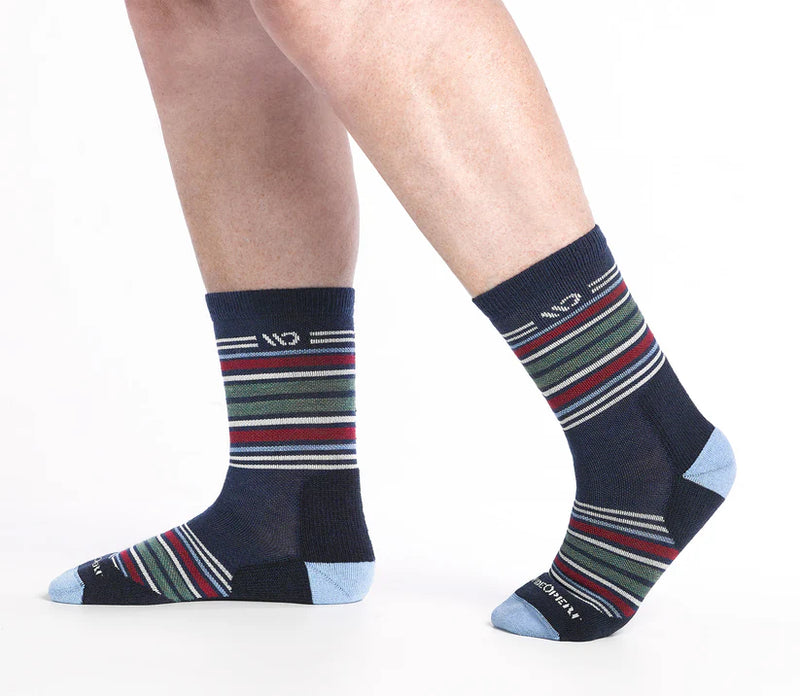 Multi Stripe Cushioned Micro Crew Socks, for wide feet and legs