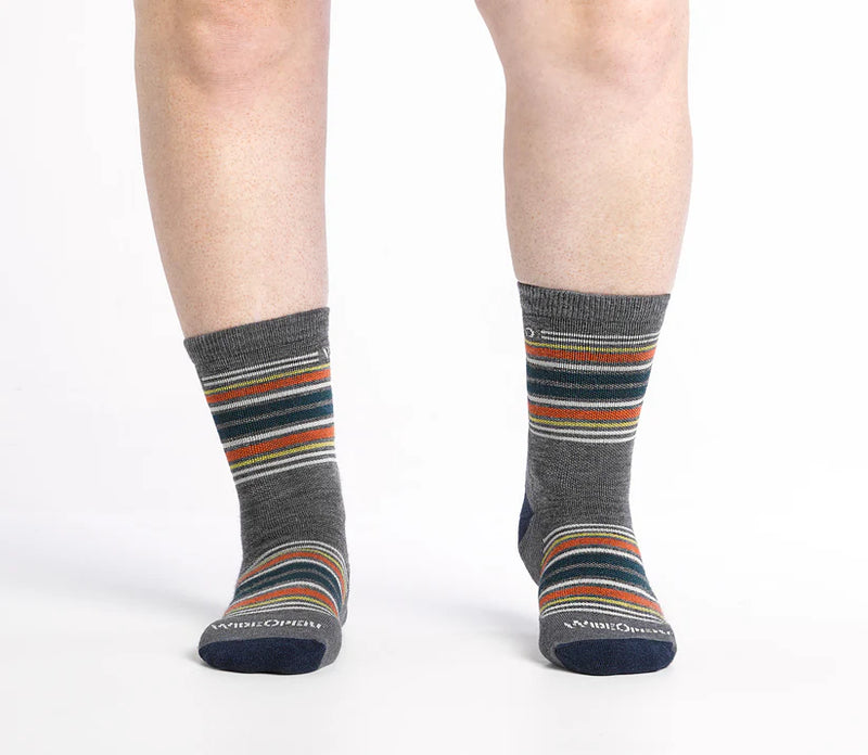 Multi Stripe Cushioned Micro Crew Socks, for wide feet and legs