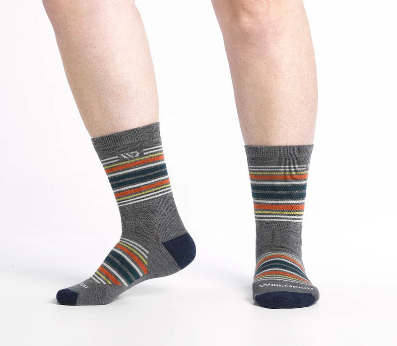 Multi Stripe Cushioned Micro Crew Socks, for wide feet and legs