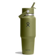 An olive green Hydro Flask insulated water bottle with a matching lid and carry loop, shown on a clean white background.