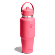 Pink water bottle with a handle on a white background