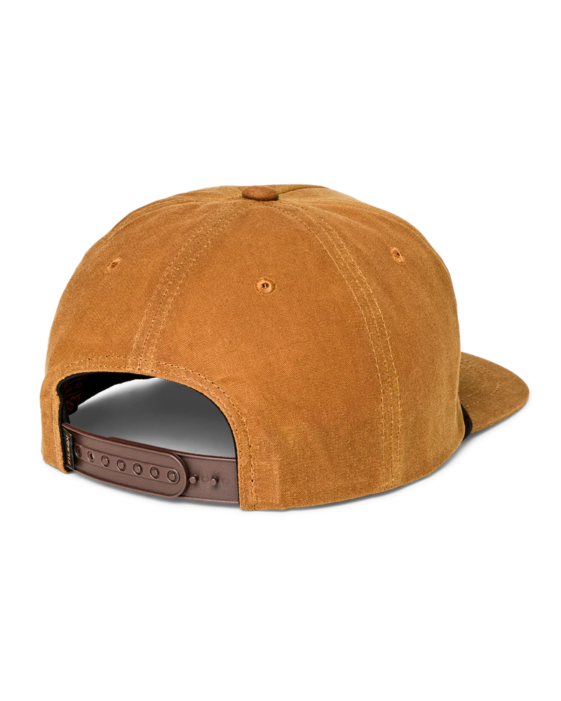 Back view of a light brown trucker cap against a white background. 