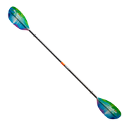 Tie-dye kayak paddle with an Aqua Bound logo on a white background.