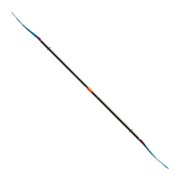 Side view of a tie-dye kayak paddle on a white background.