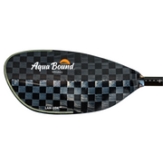 Checkered paddle with Aqua Bound branding on a white background