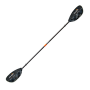 Carbon fiber kayak paddle with black and orange accents on a white background