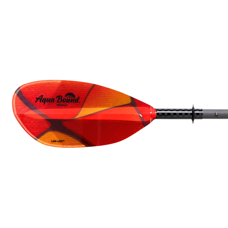 Red kayak paddle with orange accents and an Aqua Bound logo on a white background.