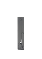 A closed pocket knife in a gray rectangular handle on a white background