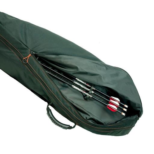 Green archery bag with arrows inside on a white background