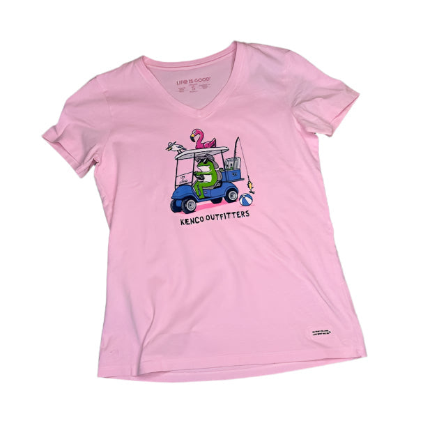 Women's Frog and Flamingo Golf Cart x Kenco Crusher V-Neck Tee