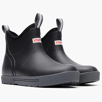 Black rain boots with Xtratuf logo on a white background