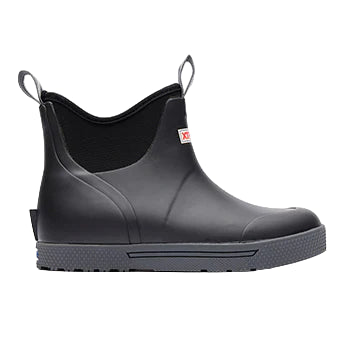 Black rubber boot on a white background