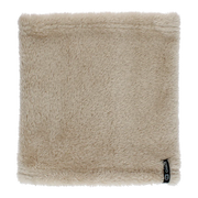 Sand brown fuzzy neck tube against a white background. 