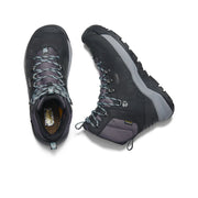 Pair of black and gray hiking boots on a white background