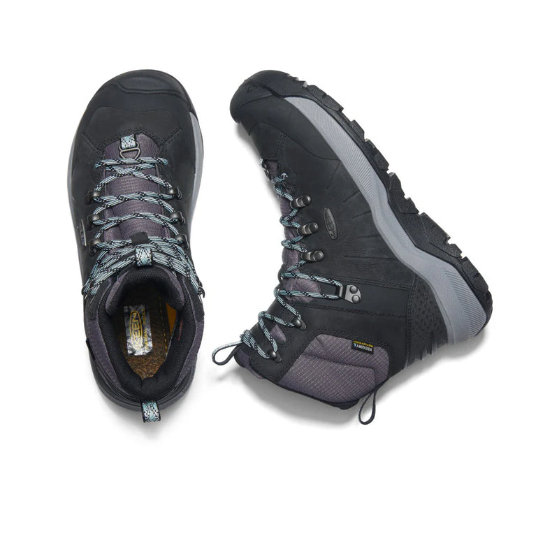 Pair of black and gray hiking boots on a white background