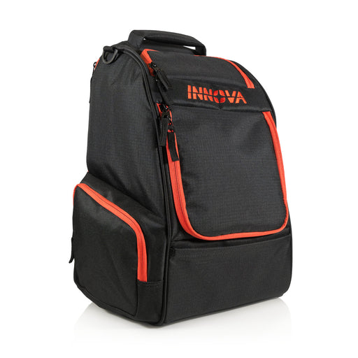 Black bag with red accents and an Innova logo on it on a white background.