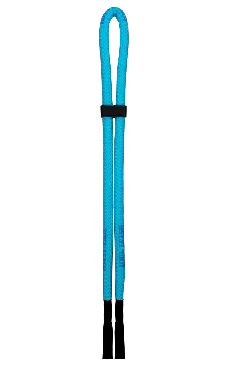 Blue colored waterproof leash against a white background. 
