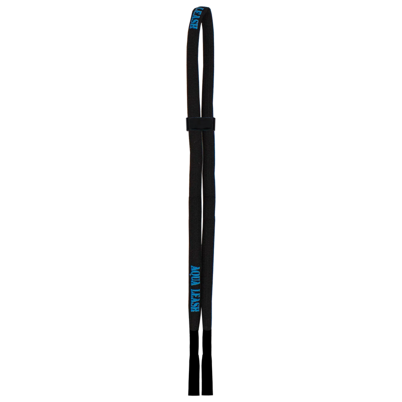 Black colored waterproof leash with blue accents against a white background. 