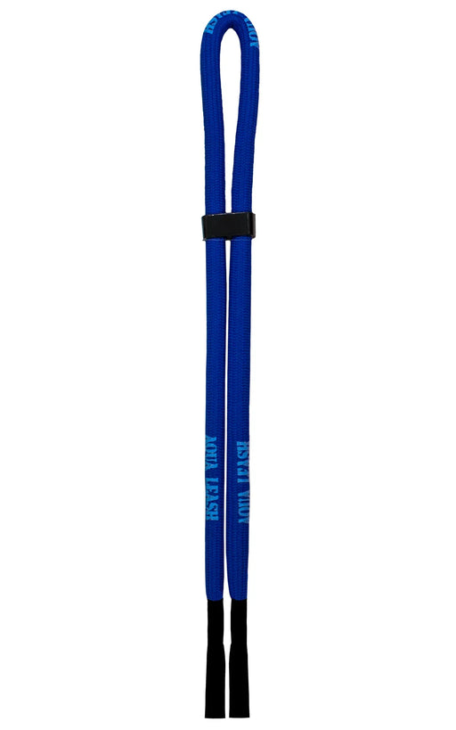 Blue colored waterproof leash against a white background. 