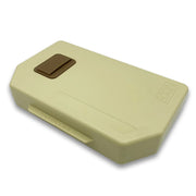 Beige rectangular container with brown latch on a white background