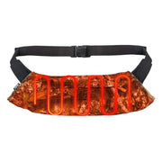 Orange reflective waist bag with black strap on a white background