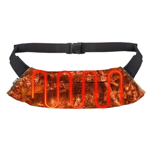 Orange reflective waist bag with black strap on a white background