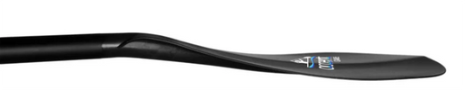 The side view of the blade on a black paddle on a white background