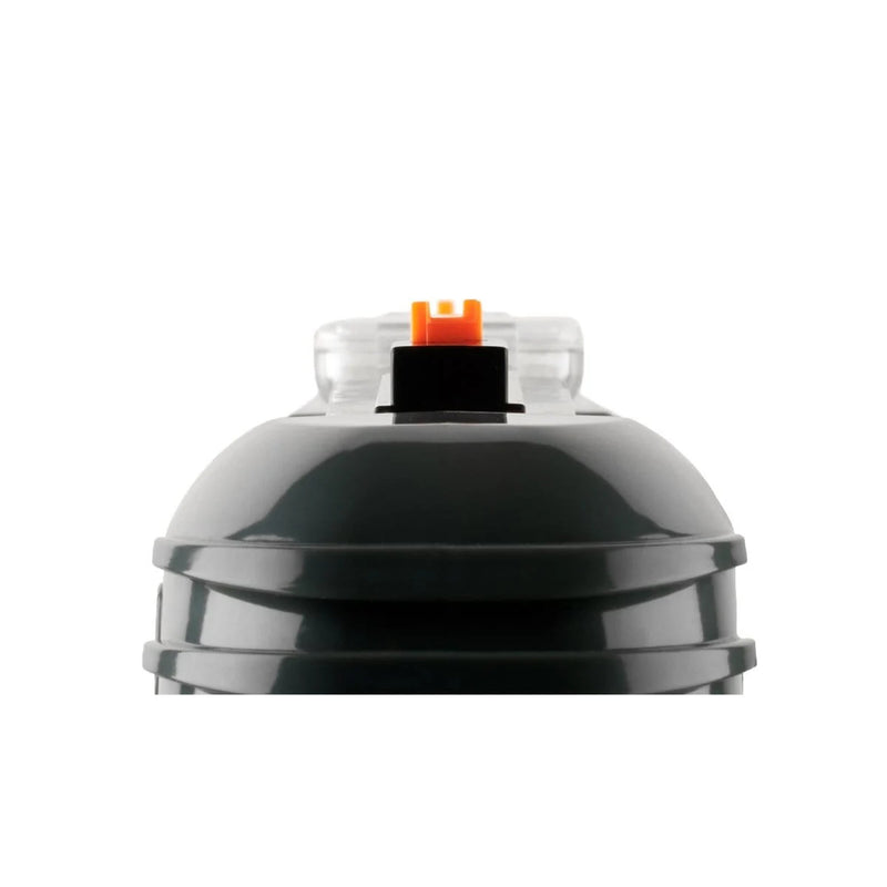 Close-up of a dark gray salt hopper for the Bug-A-Salt salt shooter with a clear cap and an orange accent on a white background.