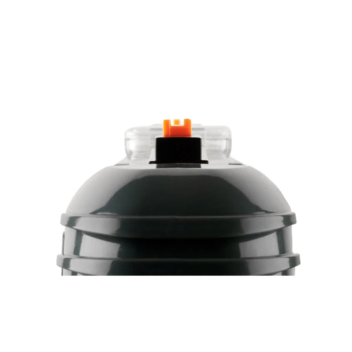 Close-up of a dark gray salt hopper for the Bug-A-Salt salt shooter with a clear cap and an orange accent on a white background.