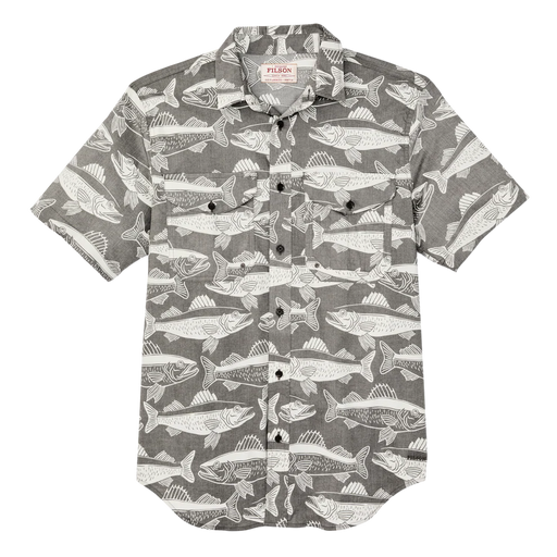 Short-sleeve shirt with fish pattern on a white background