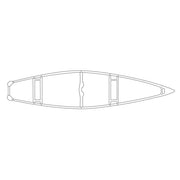 Line drawing of a kayak on a white background
