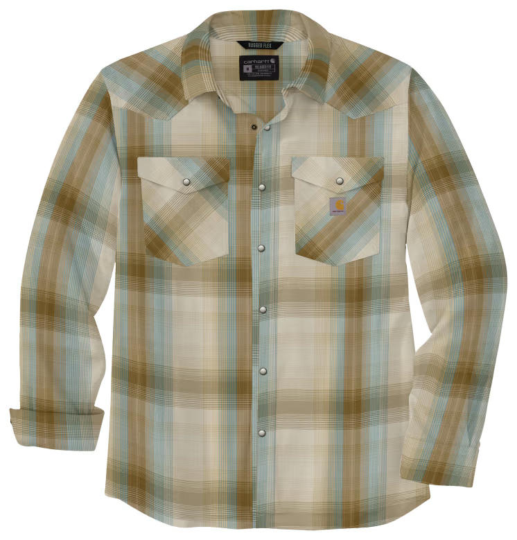 Montana Rugged Flex® Relaxed Fit Lightweight Long-Sleeve Snap-Front Plaid Shirt | Chalk