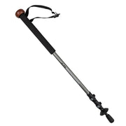 A black and gray hiking pole on a white background