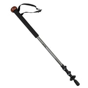 A black and gray hiking pole on a white background