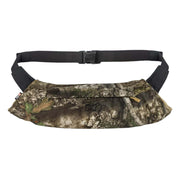 Camouflage waist bag with a black belt on a white background